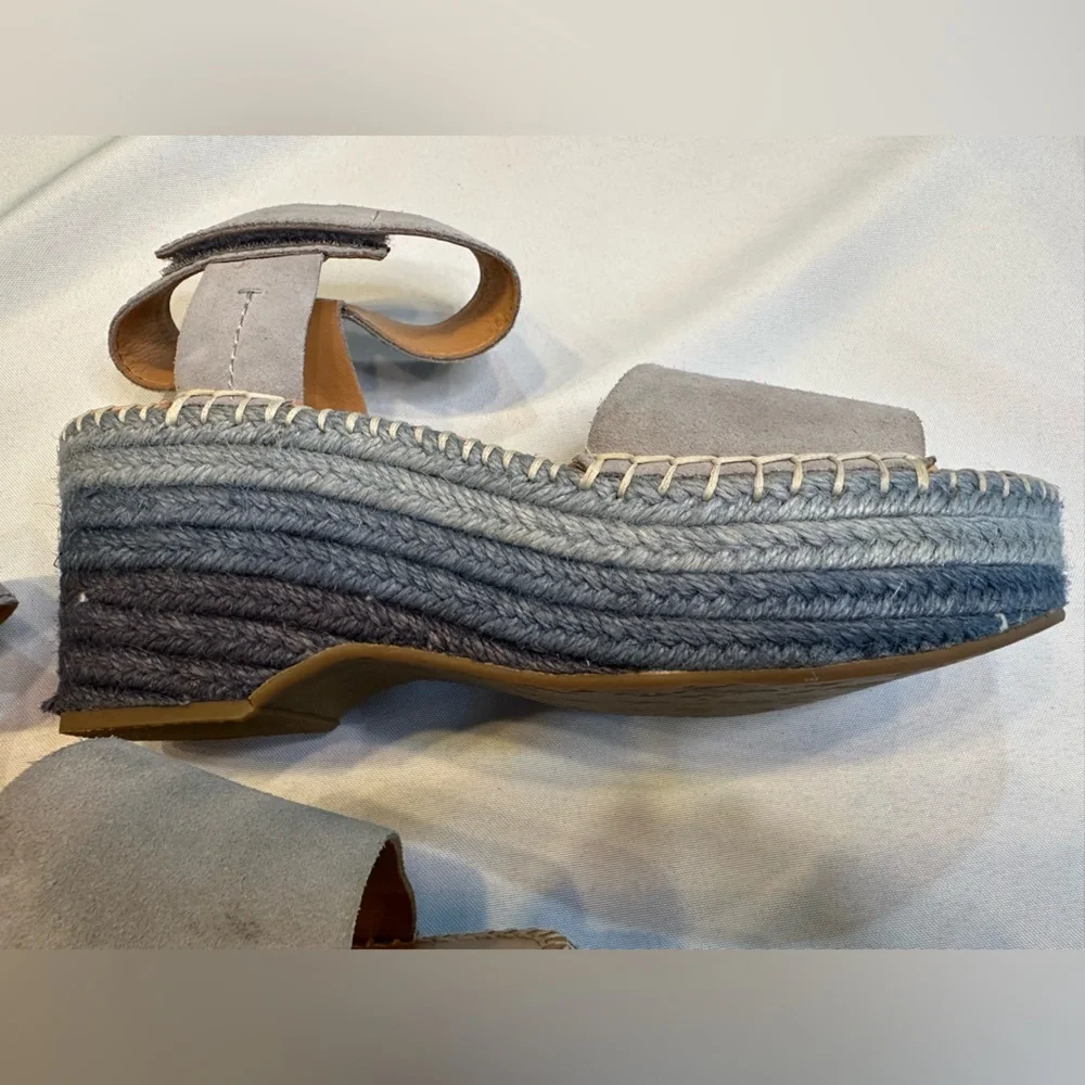 Frye Blues & Gray Amber Espadrille Wedge Heel Sz 8.5 - Picture 6 of 11
